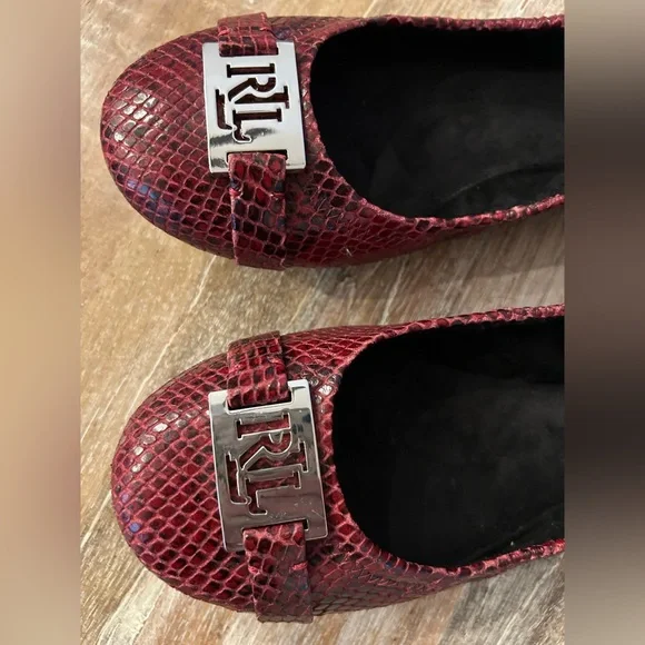 Ralph Lauren RLL Burgundy / Red Snakeskin Ballet Flat Slip On Shoe, Size 8.5 B - Picture 3 of 13